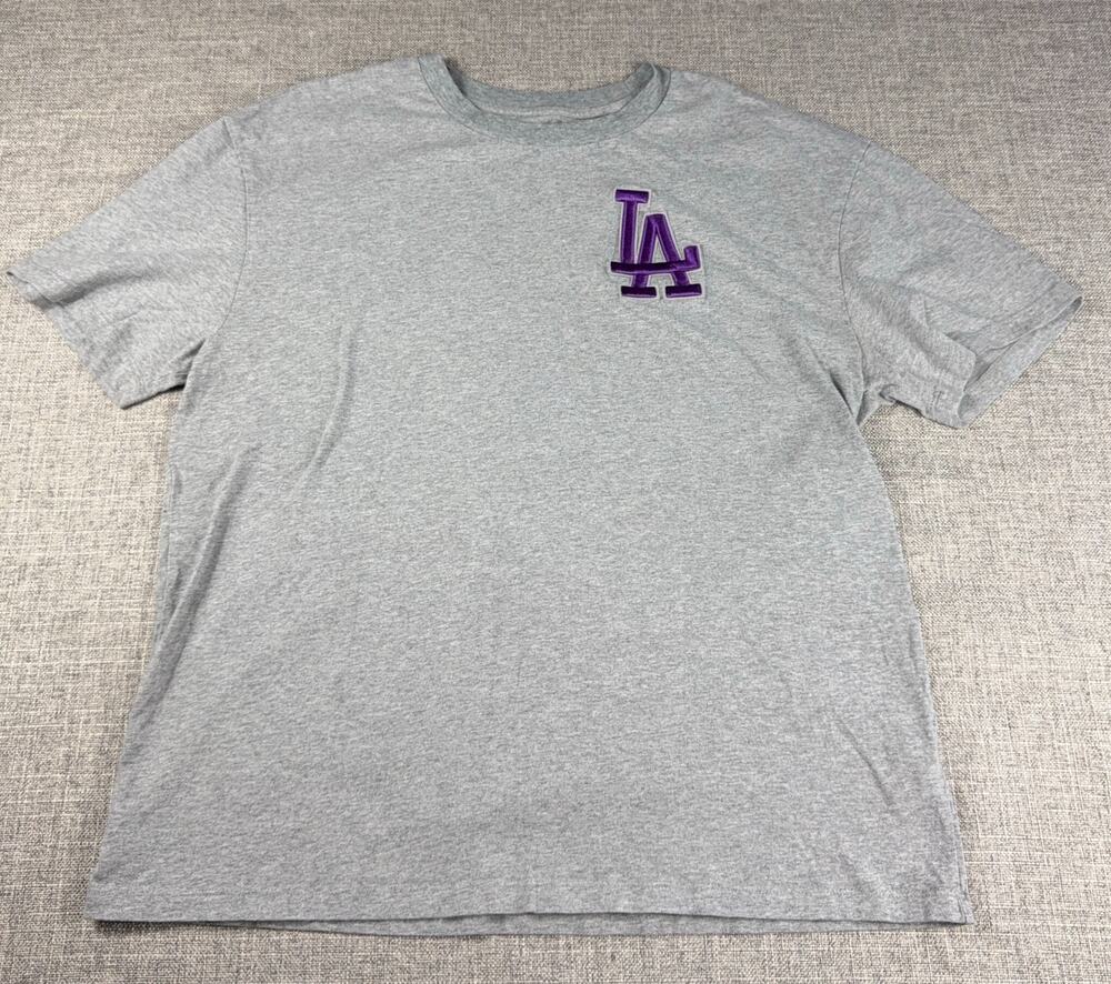 Pro Standard LA Dodgers T Shirt Mens L Gray Purple Logo Luxury Athletic MLB